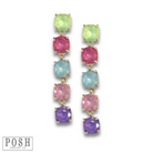 Blue square rhinestone drop earrings by Pink Panache Brands featuring sparkling rhinestones and elegant dangle design.