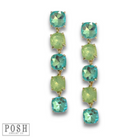 Blue square rhinestone drop earring from Pink Panache Brands, featuring sparkling rhinestones and a stylish earring design.
