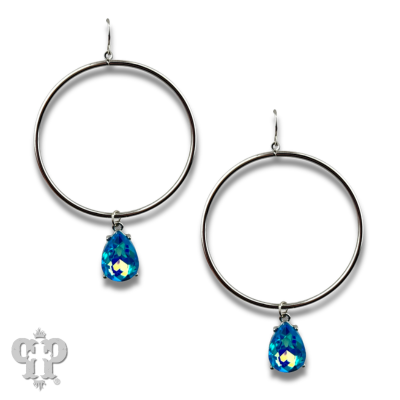 Turquoise blue rhinestone teardrop earrings by Pink Panache Brands featuring sparkling stones and elegant dangling design.
