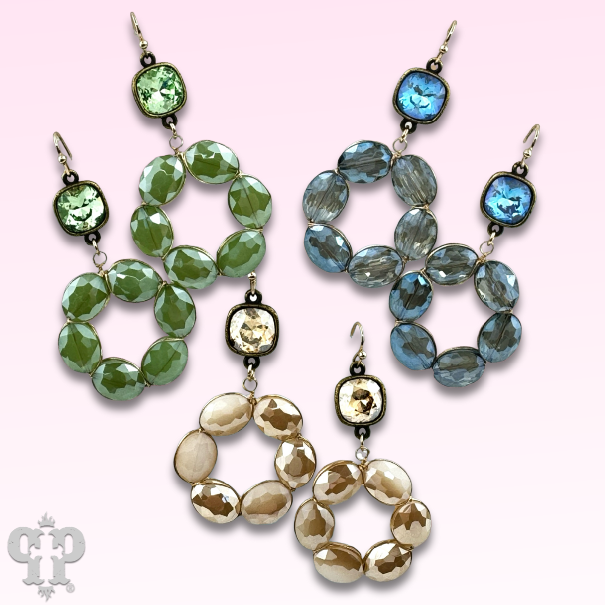 Faceted oval bead dangle earrings by Pink Panache Brands featuring brown beads and sparkling Austrian crystal accents.
