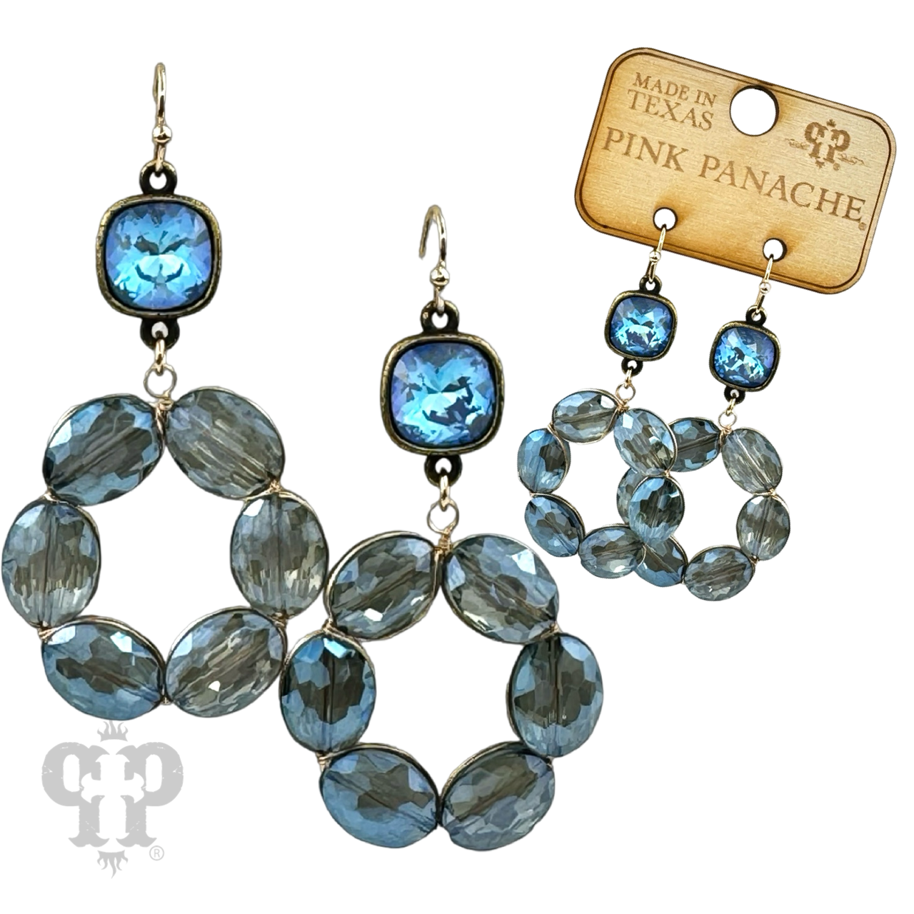 Pink Panache Brands faceted oval bead dangle earrings with Austrian crystals, showcasing elegant brown beads and sparkling crystal accents.