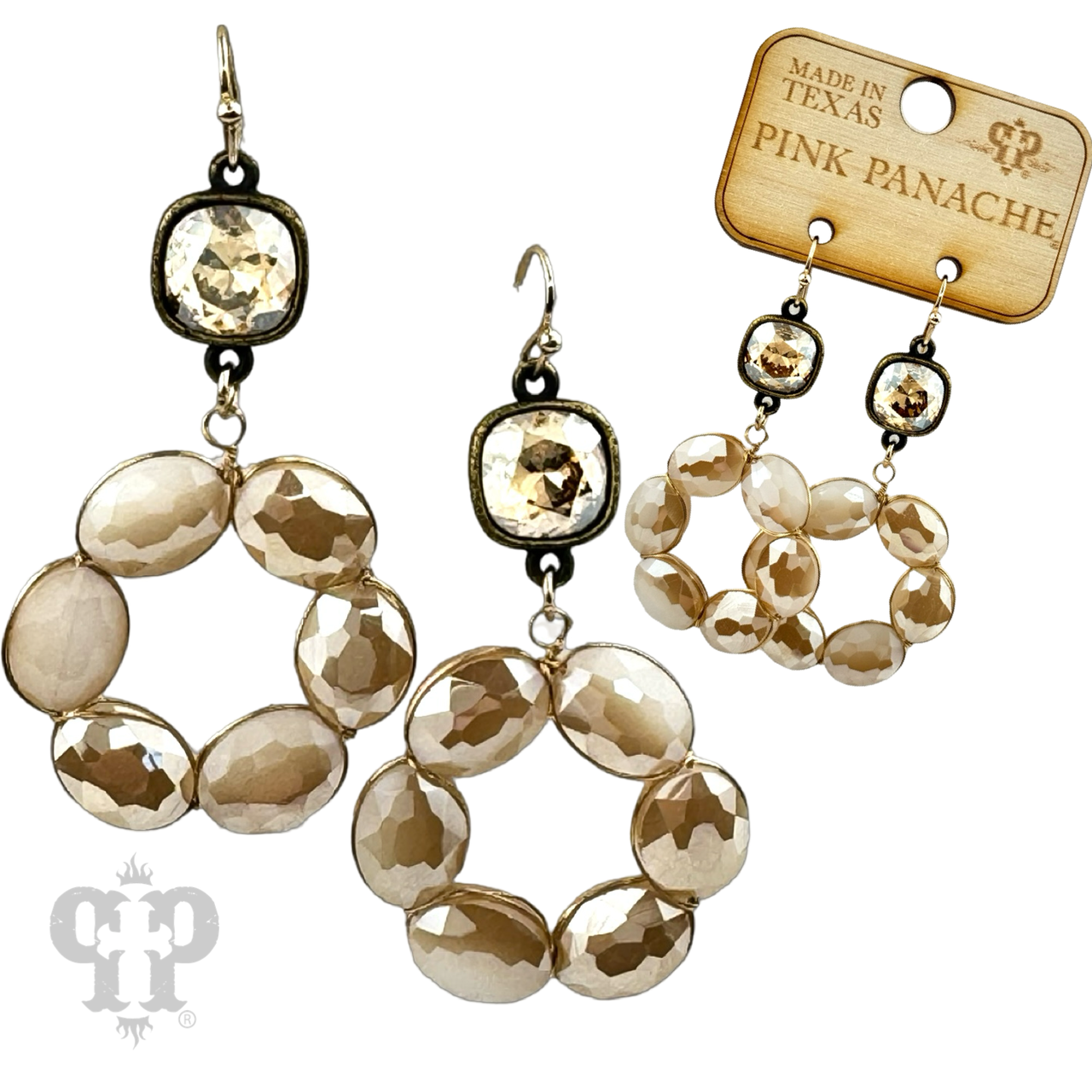 Brown faceted oval bead dangle earring with Austrian crystal from Pink Panache Brands, showcasing elegant jewelry design.