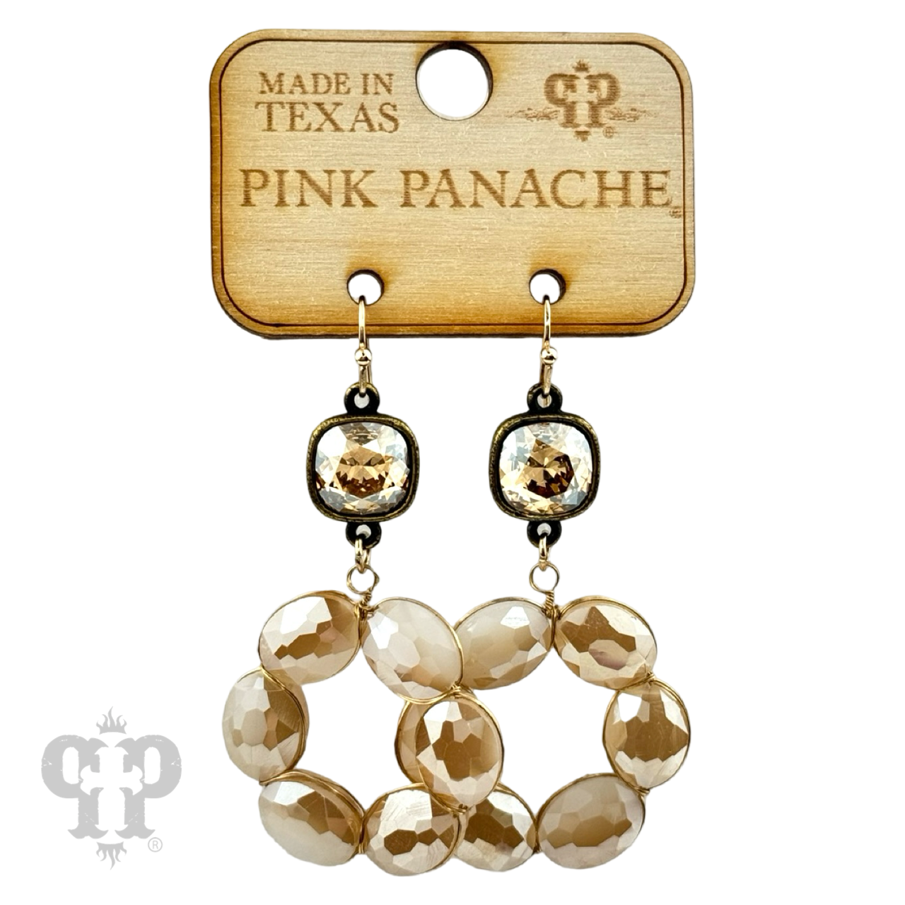 Brown faceted oval bead dangle earring with Austrian crystal from Pink Panache Brands, showcasing elegant jewelry design.