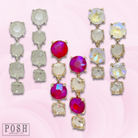 Pink Panache Brands round rhinestone drop earrings featuring clear sparkling stones and a sleek, elegant design.