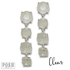 Pink Panache Brands round rhinestone drop earrings featuring clear sparkling stones and a sleek, elegant design.