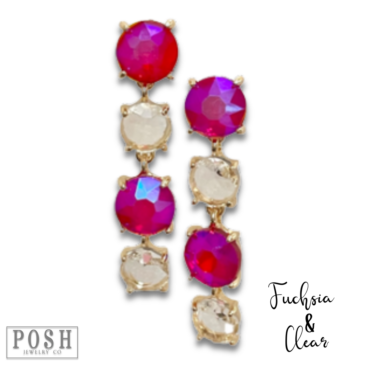 Pink Panache Brands round rhinestone drop earrings featuring clear sparkling stones and a stylish, elegant design.