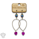 Pink Panache Brands crystal heart teardrop earrings with vibrant fuchsia Austrian crystals and elegant silver settings.
