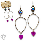 Pink Panache Brands crystal heart teardrop earrings with fuchsia Austrian crystals, showcasing sparkling jewelry and elegant design.