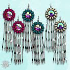 Fuchsia flower concho fringe earring by Pink Panache Brands with vibrant floral and fringe details, boho jewelry style.