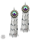 Fuchsia flower concho fringe earring by Pink Panache Brands featuring vibrant floral design and hanging fringe details.