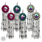 Fuchsia flower concho fringe earrings by Pink Panache Brands featuring floral and tassel details.