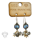 Gold bead cluster dangle earrings with Austrian crystals by Pink Panache Brands, featuring intricate design and sparkling crystal accents.