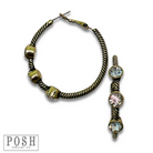 Gold cable hoop earring with sparkling crystal stones, stylish jewelry by Pink Panache Brands