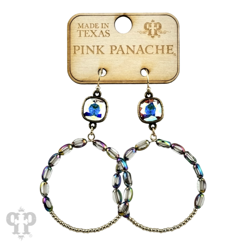 Gold Austrian crystal earrings with flat oval and round bead circle design by Pink Panache Brands