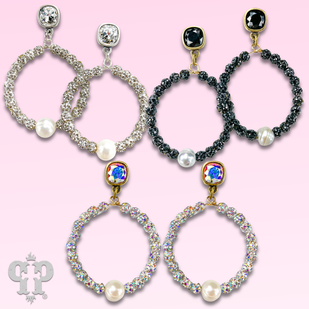 Gold Pave Rhinestone Bead Earrings by Pink Panache Brands with Austrian crystals, featuring sparkling crystal embellishments.