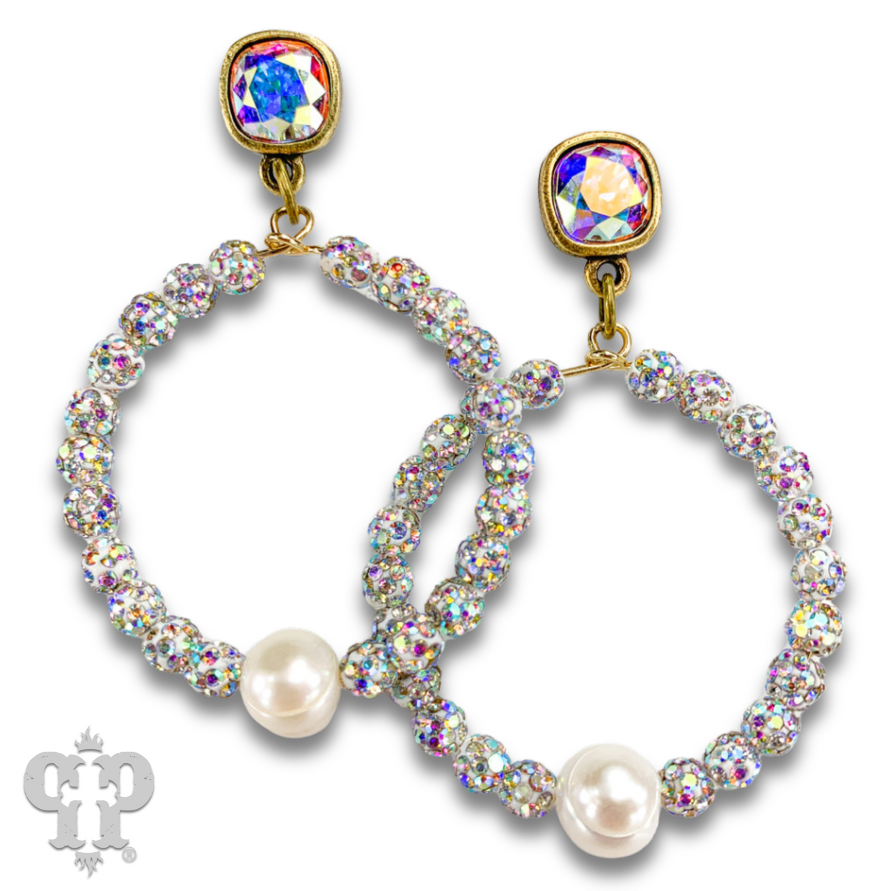 Gold Pave rhinestone bead earrings by Pink Panache Brands featuring Austrian crystals, elegant and sparkling jewelry accessory.