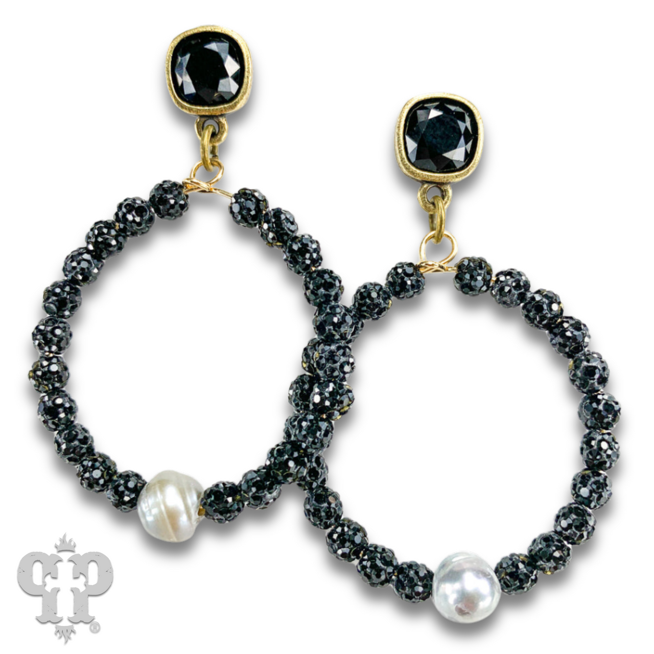 Gold Pave rhinestone bead earrings by Pink Panache Brands featuring Austrian crystal accents.