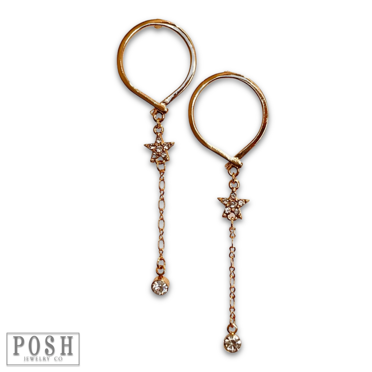 Gold post earring featuring a star and drop design from Pink Panache Brands, showcasing a stylish accessory for pierced ears.