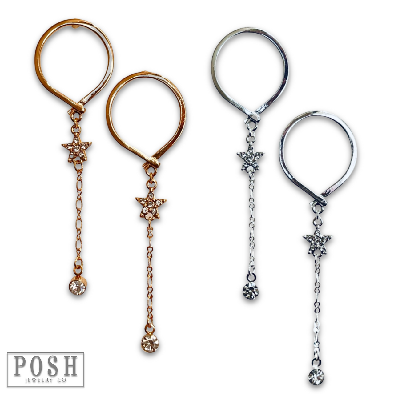 Gold post earring by Pink Panache Brands featuring a star and drop design, perfect for stylish everyday wear.