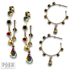 Gold rhinestone hoop and drop earrings by Pink Panache Brands featuring sparkling rhinestones and elegant design.