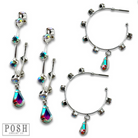 Gold rhinestone hoop and drop earrings by Pink Panache Brands, featuring sparkling rhinestones and elegant design.