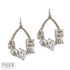 Silver teardrop earrings with colorful rhinestones by Pink Panache Brands, showcasing sparkling gemstone accents and elegant design.