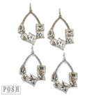 Silver teardrop earrings with colorful rhinestones by Pink Panache Brands, showcasing elegant jewelry design.