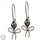 Gold textured bow earring by Pink Panache Brands featuring sparkling Austrian crystal for a stylish and elegant look.