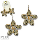 Gray crystal and flower petal earrings from Pink Panache Brands, featuring delicate floral design and sparkling crystal accents.