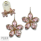 Gray crystal and flower petal earrings by Pink Panache Brands featuring delicate floral and crystal design.