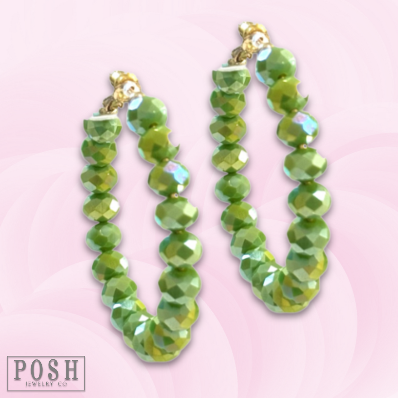 Pink Panache Brands neon green bead hoop earring with vibrant beads and gold-tone hoop for a bold, stylish accessory.