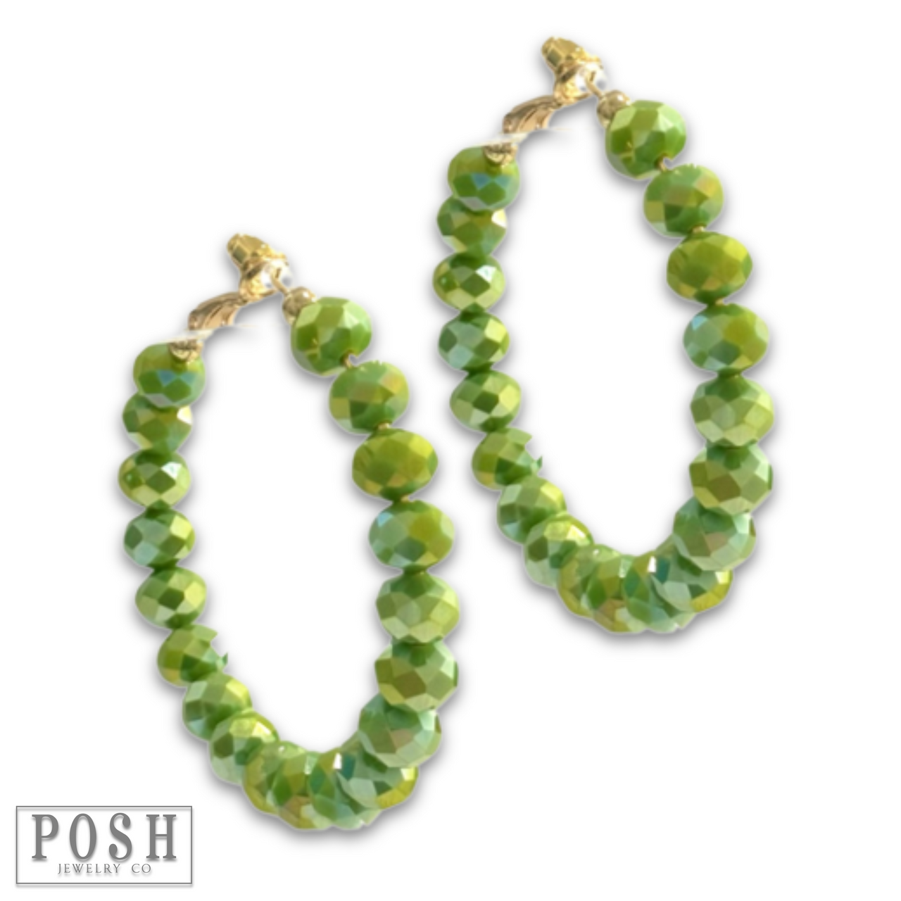 Green neon bead hoop earring from Pink Panache Brands featuring colorful beads and a stylish hoop design.