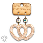 Pink Panache Brands raffia and bead heart earrings with Austrian crystal accents, featuring ivory-colored design and intricate details.
