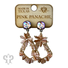 Pink Panache Brands beaded teardrop earrings with pink flute design and Austrian crystal accents, elegant jewelry accessory.