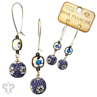 Pink Panache Brands crystal mesh floral dangle earrings with purple Austrian crystals and intricate design.