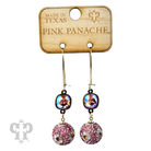 Pink Panache Brands floral pattern dangle earrings with purple Austrian crystals and crystal mesh design.