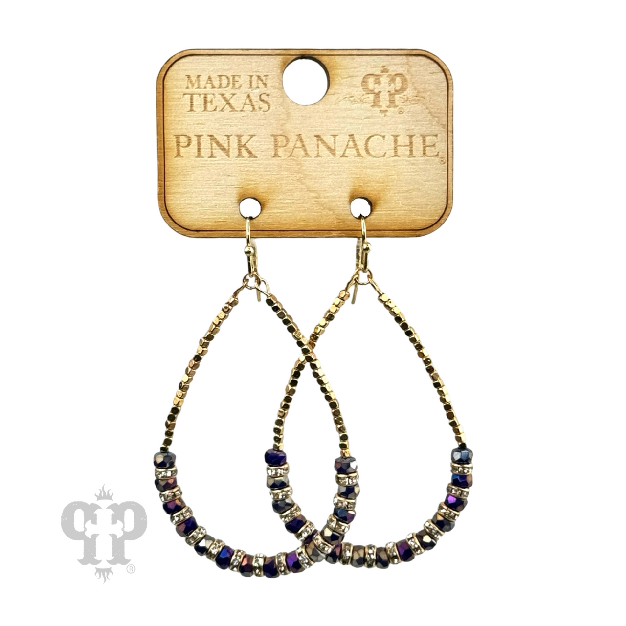 Purple faceted crystal bead teardrop earrings by Pink Panache Brands, showcasing elegant dangling jewelry design