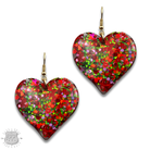 Red acrylic glitter heart earring by Pink Panache Brands, featuring a shiny, heart-shaped design perfect for stylish accessories.