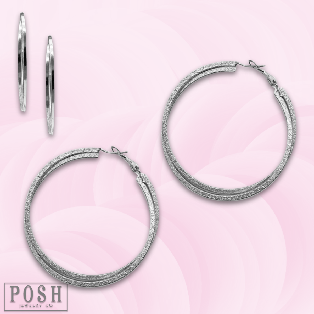 Silver double crossover hoop earrings by Pink Panache Brands, featuring a stylish intertwined design.