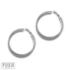 Silver double crossover hoop earrings by Pink Panache Brands, showcasing sleek, intertwined hoop design.