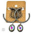 Silver Navajo style bead hoop earring with oval rhinestone charm from Pink Panache Brands