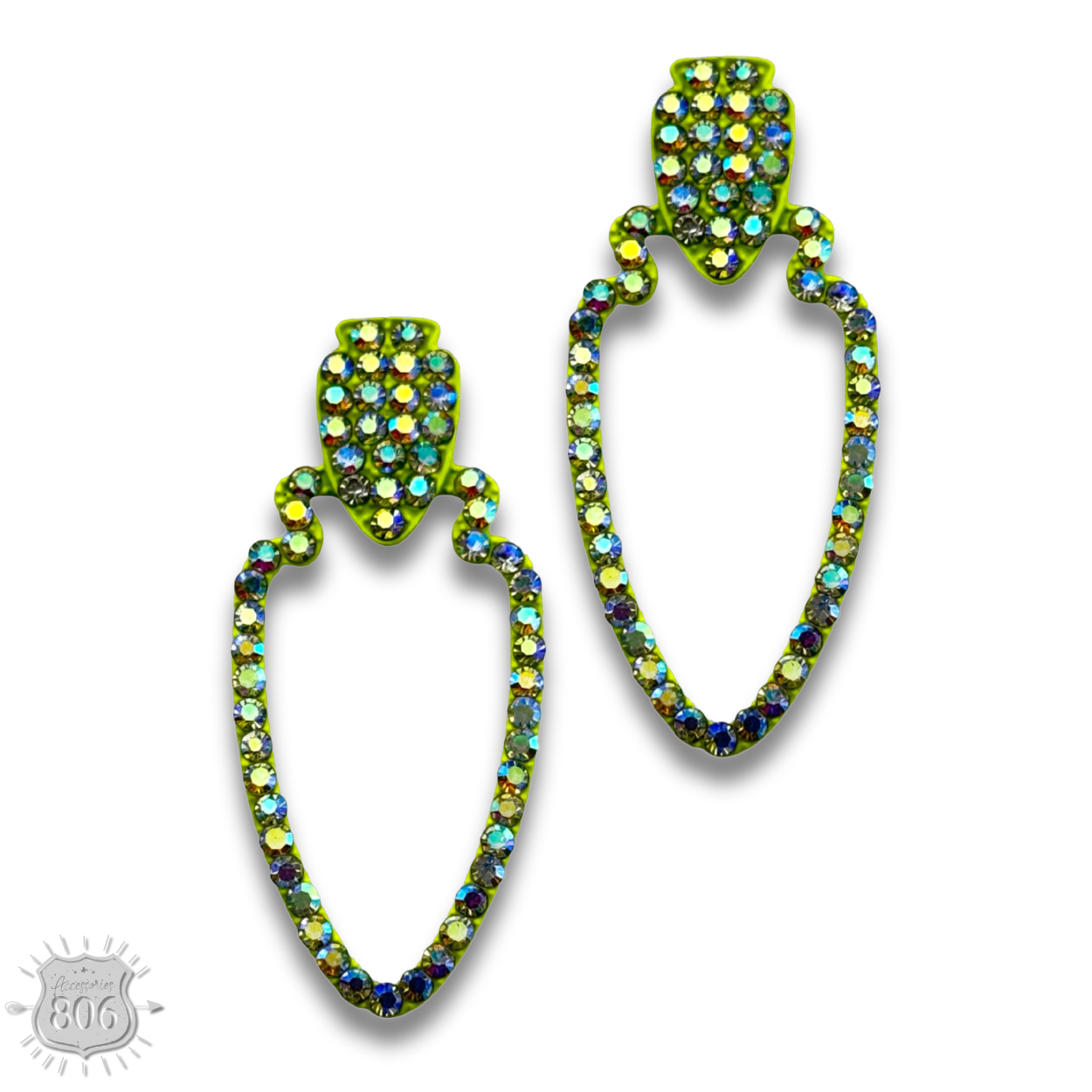 Yellow rhinestone arrowhead earring by Pink Panache Brands featuring a sparkling arrow design for stylish wear.