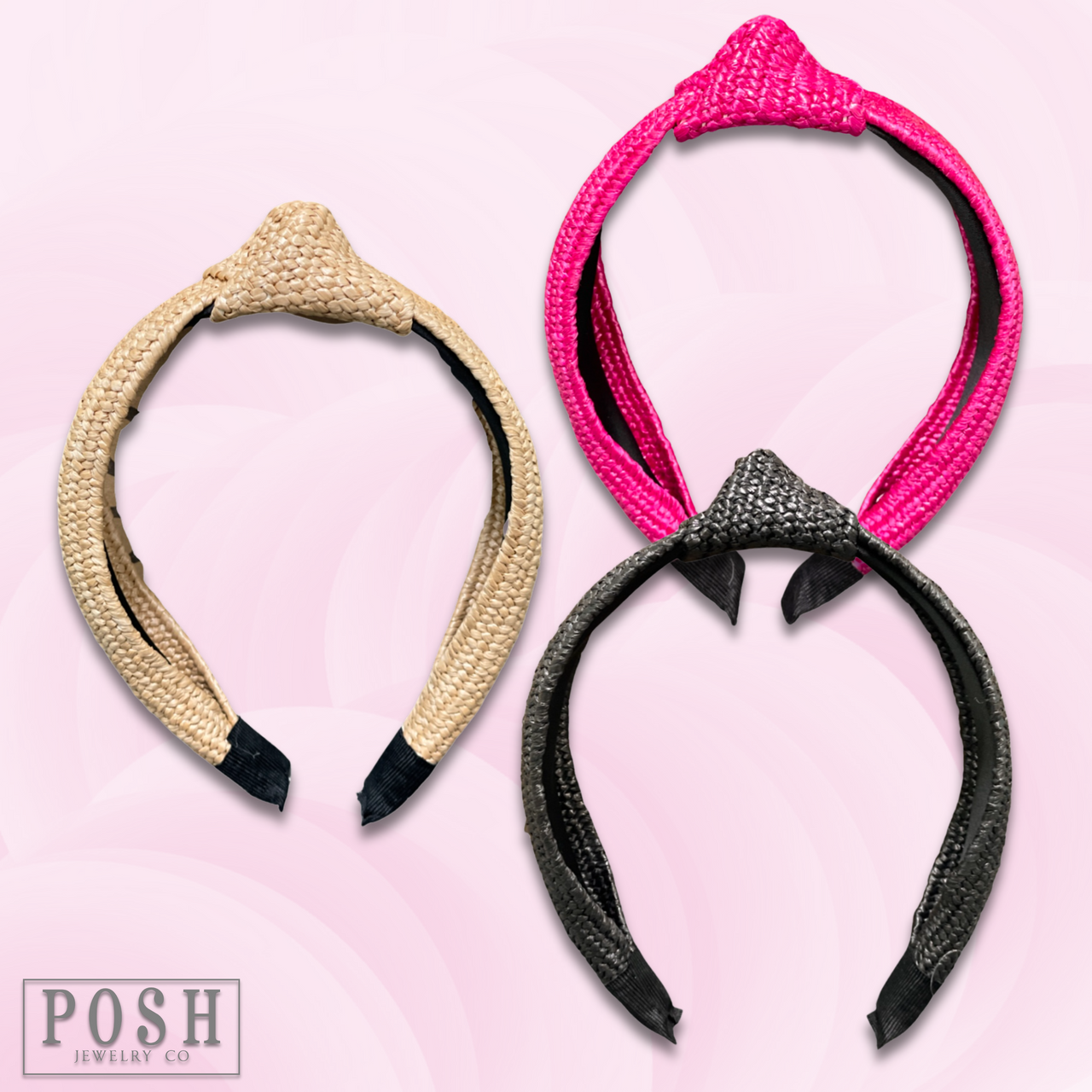 Black woven headband by Pink Panache Brands, featuring a stylish and comfortable headband design for everyday wear.