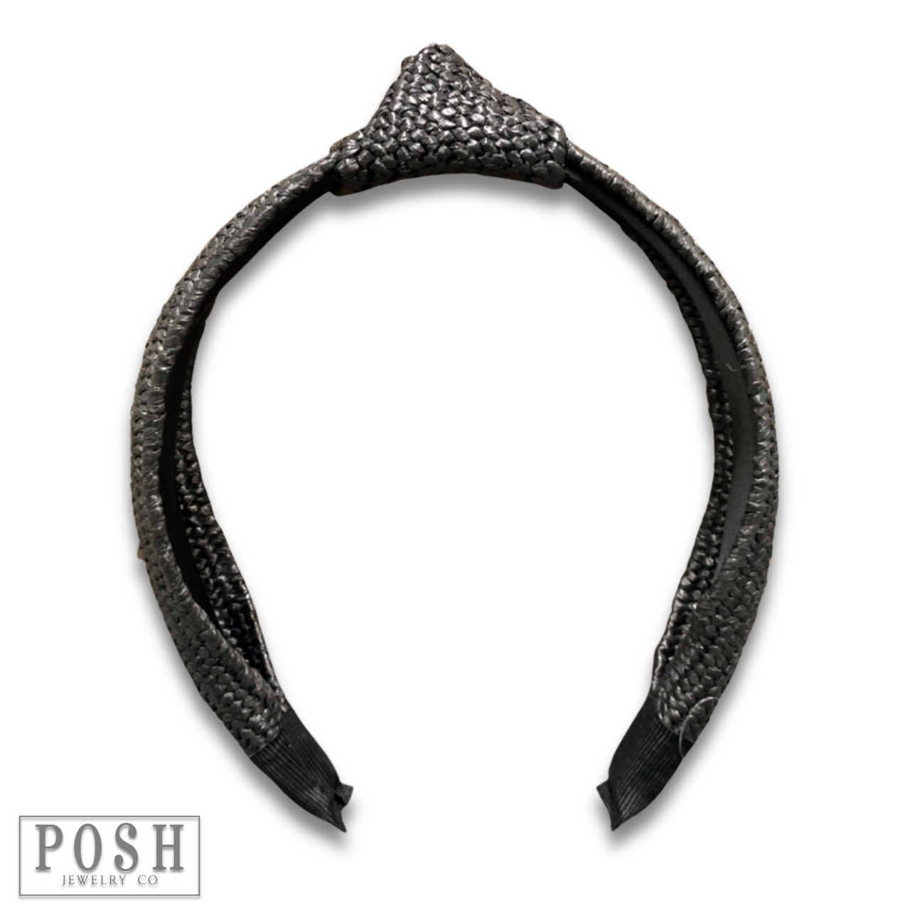 Black woven headband from Pink Panache Brands with a stylish, textured design perfect for casual or dressy styles.