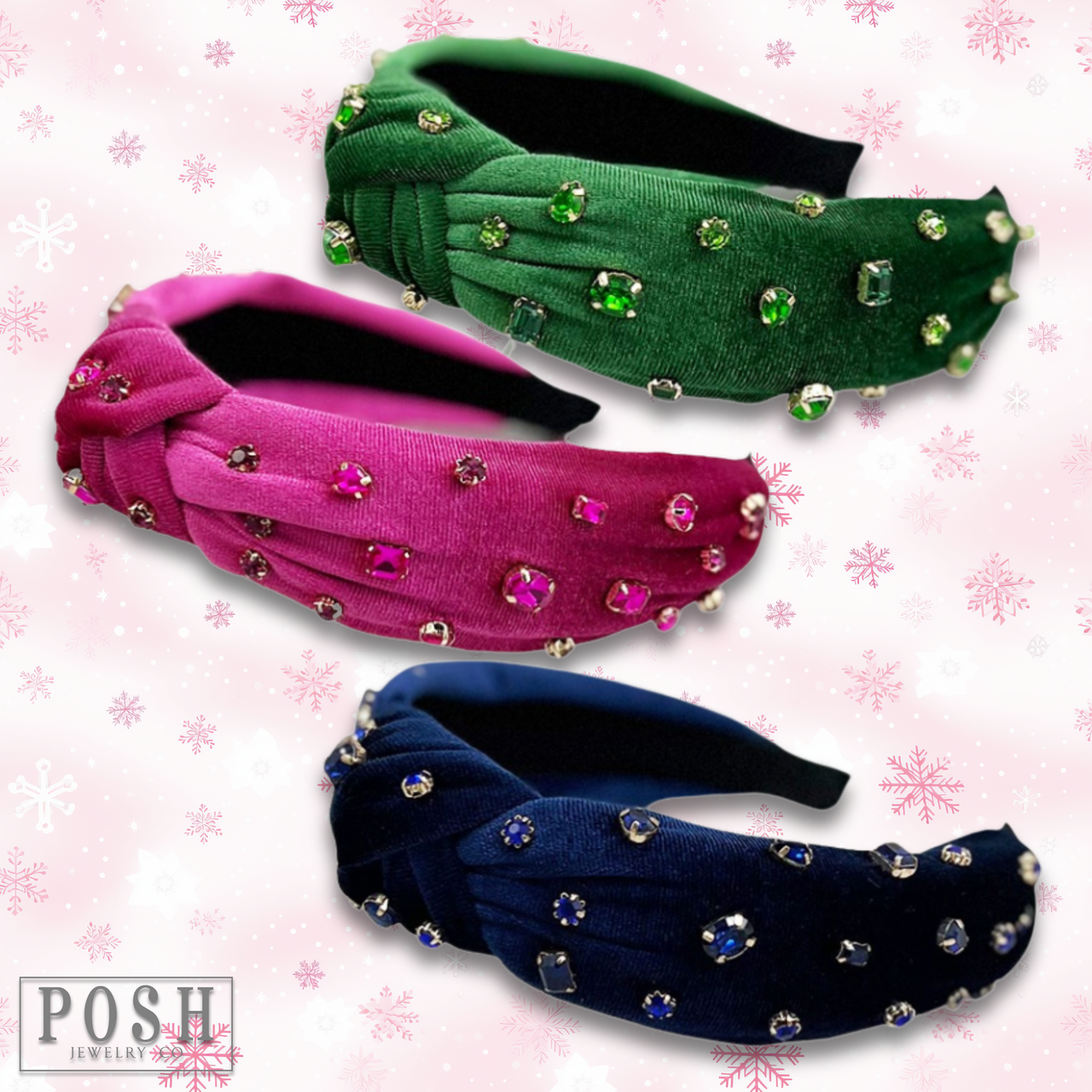 Fuchsia velvet rhinestone headband by Pink Panache Brands with sparkling embellishments, stylish and elegant accessory for hair.