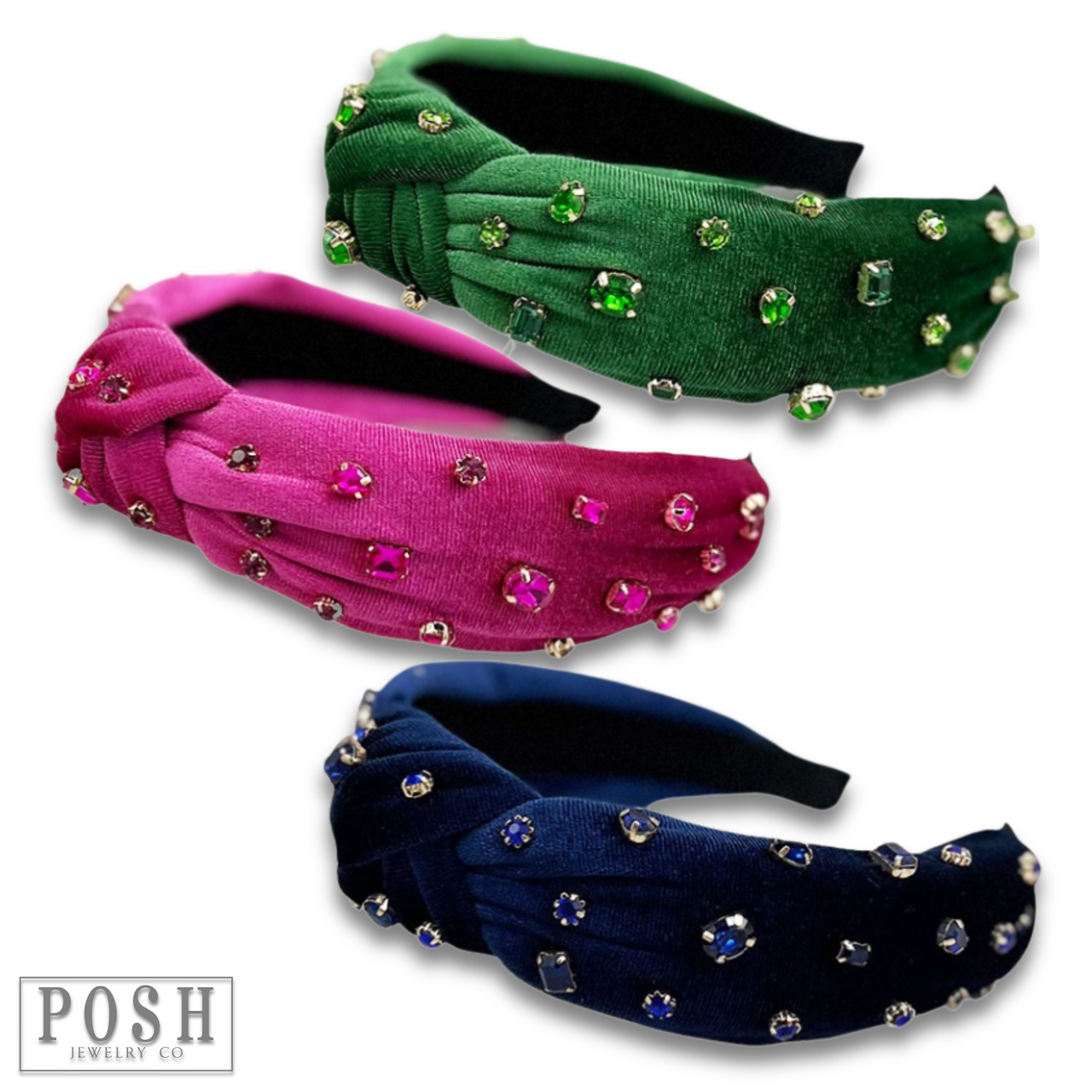 Fuchsia velvet rhinestone headband by Pink Panache Brands featuring sparkling embellishments and a stylish, elegant design.