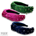 Fuchsia velvet rhinestone headband by Pink Panache Brands featuring sparkling embellishments and a stylish, elegant design.