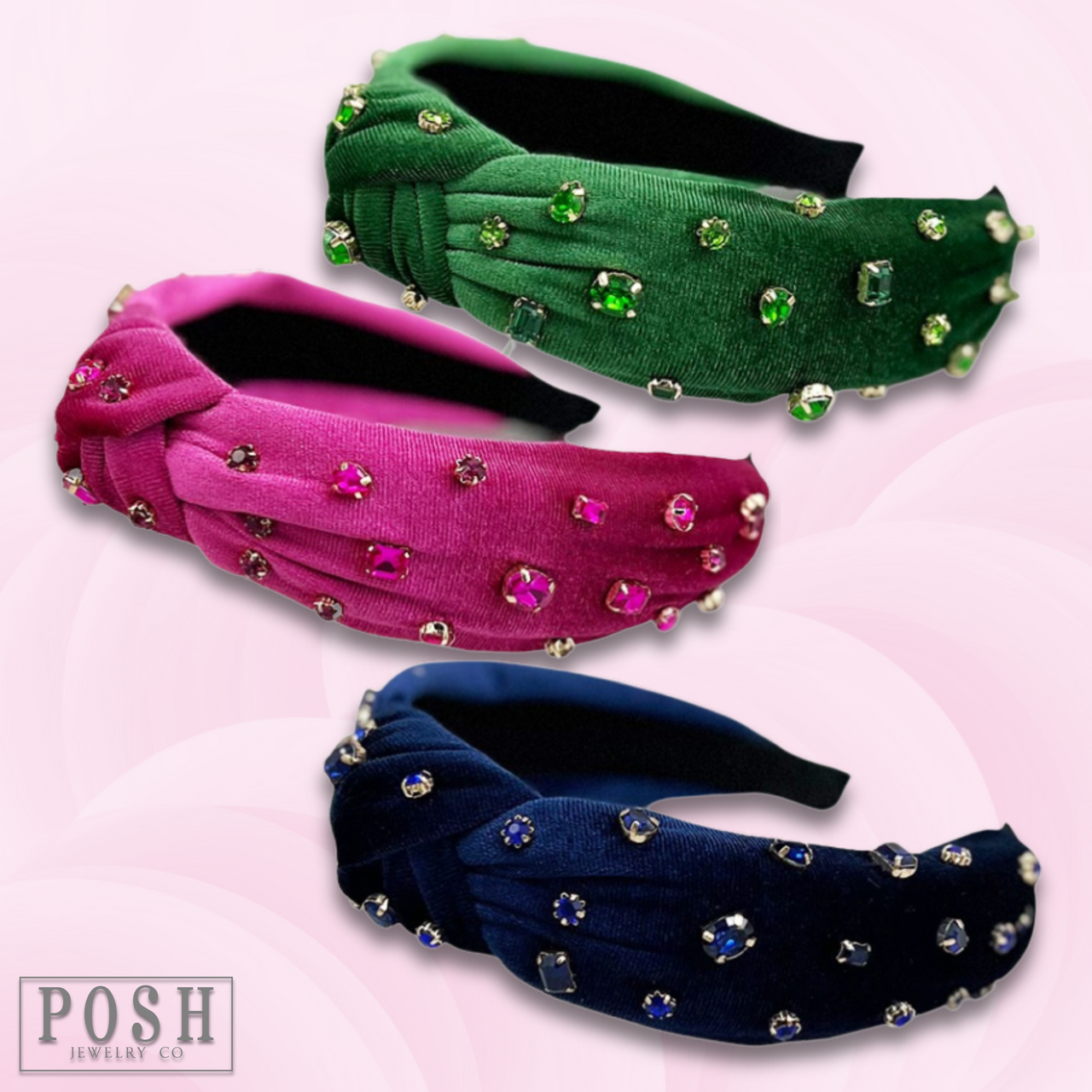 Fuchsia velvet rhinestone headband by Pink Panache Brands with sparkling embellishments and comfortable fit.