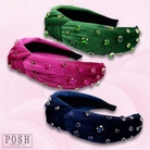Fuchsia velvet rhinestone headband by Pink Panache Brands with sparkling embellishments and comfortable fit.