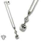 Pink Panache Brands double square Austrian crystal necklace featuring two silver-tone square pendants on a delicate chain.